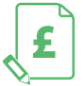 Outline of a page with dollar sign(middle) and pencil(bottom left corner) representing ABM project invoicing